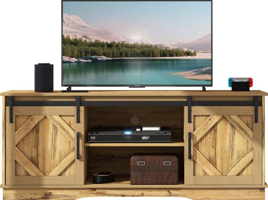 YJZQ Grote TV kast Tv meubel dressoir entertainment center met 2 klassieke schuifdeuren Verstelbare planken voor woonkamer eetkamer landhuis modern design 150 x 40 x 60cm vintage bruin