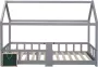 YJZQ Kinderbedhuis 90x200 cm- Huis Bedframes met grenenhouten dak en hek voor kinderen jongens meisjes- inclusief plank en lattenbodems- grijs (zonder matras) - Thumbnail 1