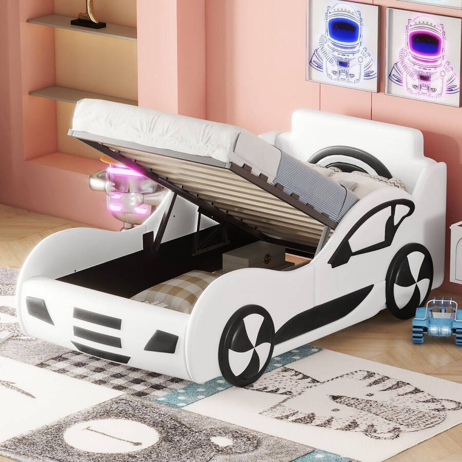 YJZQ Model autobed 90 x 200 plat bed kinderbed kinderspeelgoedbed met opbergruimte onder het bed wit
