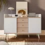 YJZQ Modern Dressoir kast met drie laden-Valbescherming Buffet Dressoir voor slaapkamer en woonkamer-Natuurlijke houtnerf kleur dressoir met opbergplanken-H80 L117 5 T40 cm - Thumbnail 1
