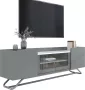 YJZQ Modern TV-meubel lowboard met glazen deur Tafelblad in hoogglans marmerstructuur met legplank twee deuren twee tussenschotten 150 x 30 x 47 cm grijs - Thumbnail 2