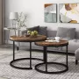 YJZQ Moderne salontafel set van 2 voor woonkamer balkon kantoor witte ronde hout accent salontafels met zwart stevig metalen frame eenvoudige montage marmer wit 60cm en& 40cm - Thumbnail 2