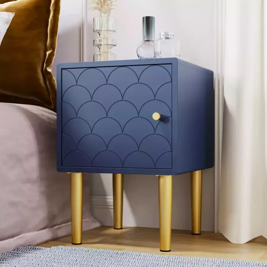 YJZQ Nachtkastje bijzettafel marineblauwe banktafel met opbergruimte voor slaapkamer woonkamer slaapbank hal 50x35x35cm