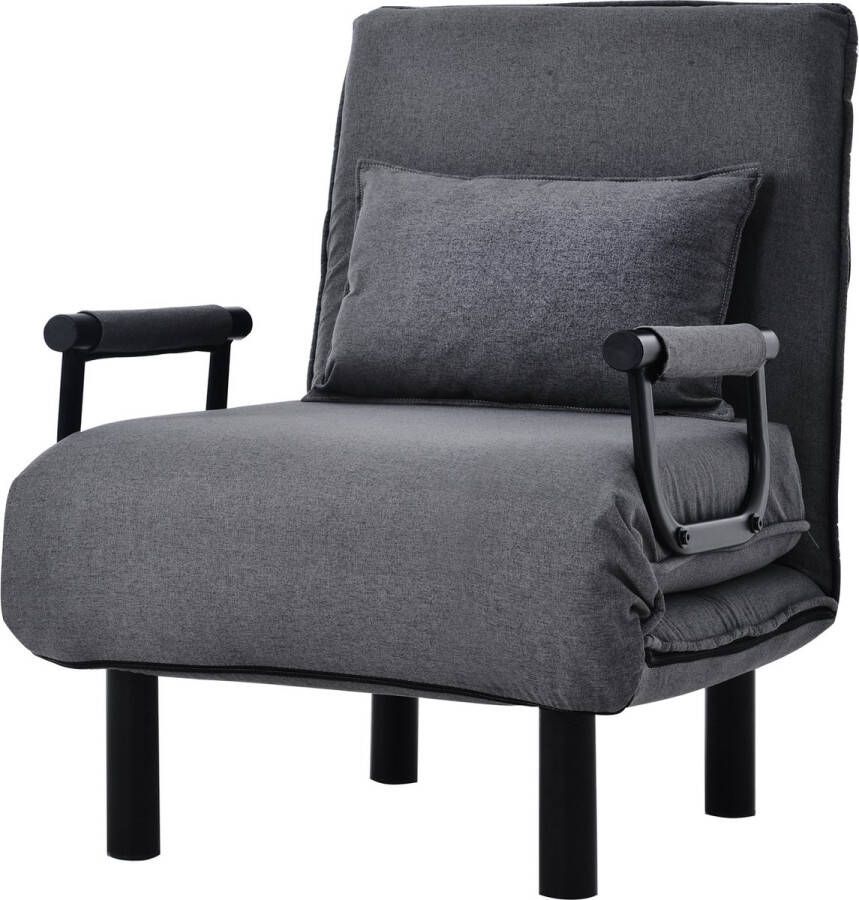 YJZQ Omvormbare slaapbank fauteuil- 6-standen verstelbare rugleuning-opklapbare fauteuil met kussen gestoffeerde zitting vrijetijds chaise longue bank- voor thuiskantoor grijs