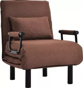 YJZQ Omvormbare slaapbank fauteuil- 6-standen verstelbare rugleuning-opklapbare fauteuil met kussen gestoffeerde zitting vrijetijds chaise longue bank- voor thuiskantoor -bruin