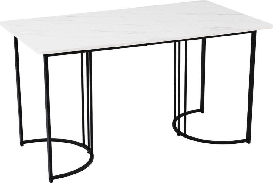 YJZQ Rechthoekige eettafel 140 x 80 cm Moderne keukentafel met metalen frame Eettafel in marmerlook met verstelbare poten voor eetkamer woonkamer wit zwart