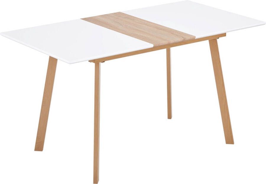 YJZQ Uitschuifbare eettafel Modern matwit tafelblad met massief houten inleg Stalen frame en vierkante buispoten Dubbel gebruik voor thuis en op kantoor 110 140x75x77cm