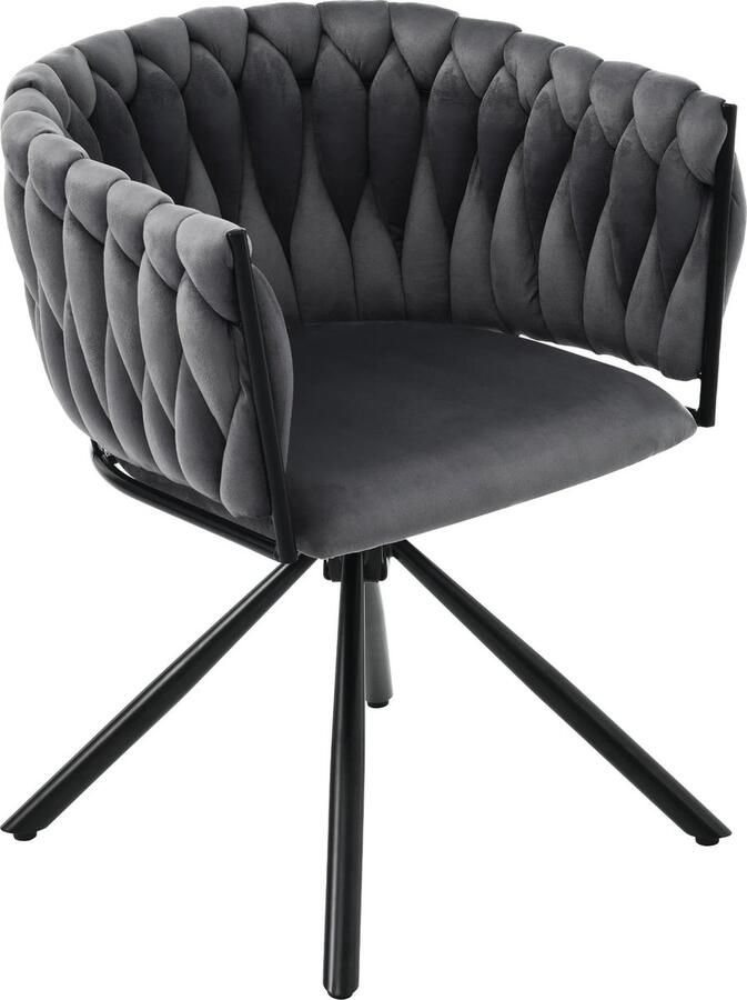 YMA Eetkamerstoel Set van 4 luxe Eetkamerstoelen 360° Draaifunctie Luxe gestoffeerd Fluweel Grijs