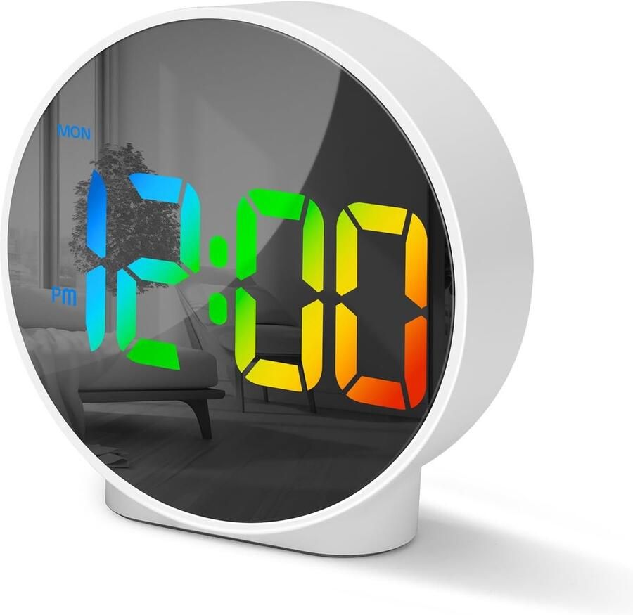 Ynkkvre Digitale Wekker met Gebogen LED Display Ronde Digitale Tafelklok Dubbele Alarmen Snooze Functie 4 Helderheidsniveaus 12 24 Uur Weergave Voor Nachtkastje Woonkamer en Slaapkamer Kleurrijk