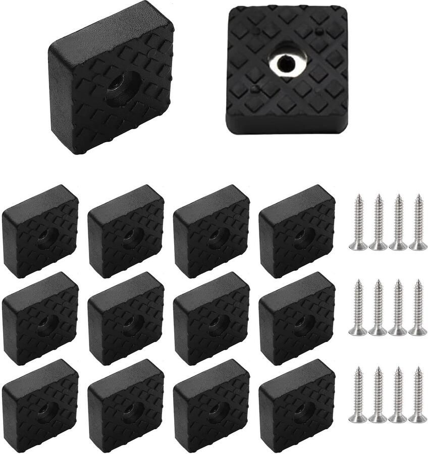 Ynkkvre Set van 12 Vierkante Rubberen Buffers – Zwarte Antislip Meubelvoeten Schroefbaar Elastische Beschermdoppen voor Tafels Stoelpoten en Vloeren (30 x 30 x 11 mm)