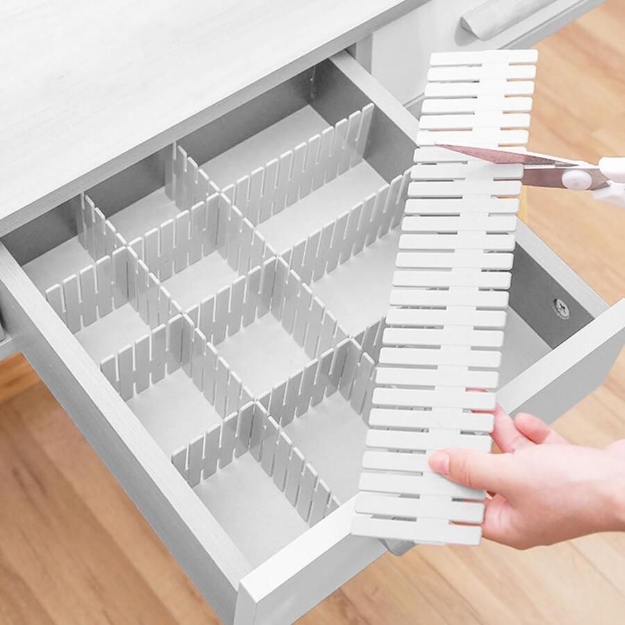 Ynkkvre Set van 16 Verstelbare Ladeverdelers – PP-Kunststof Wit DIY Lade Organizer voor Lades Kasten en Bureau