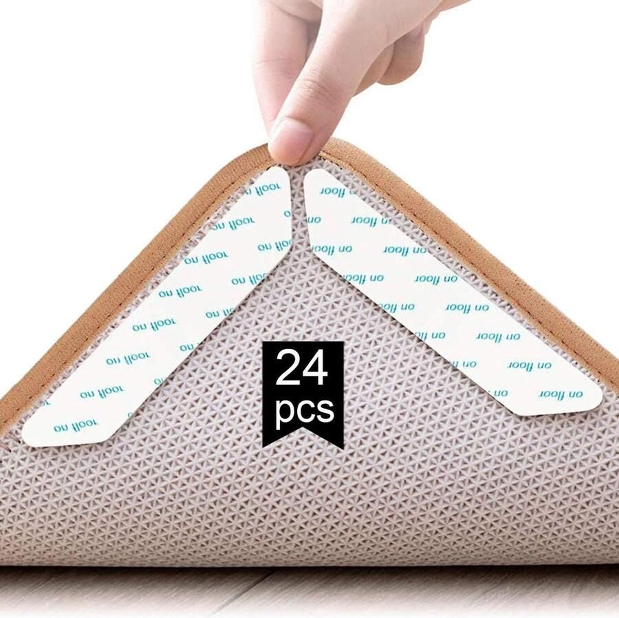 Ynkkvre Tapijtgripper Antislip Mat 24 Stuks Dubbelzijdig Anti-Krul Lijm Wasbaar en Herbruikbaar Antislip Tapijt Grip voor Houten Vloeren Vloerkleden en Matten