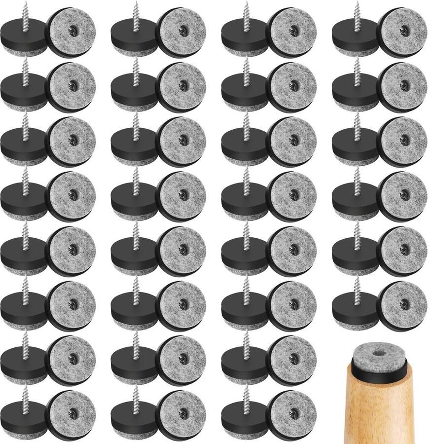 Ynkkvre Viltglijders Set van 60 – 25 mm Ronde Meubelglijders voor Schroeven Vilt Voor Stoelen en Tafels Bescherming voor Laminaat en Parkettegels (Donkergrijs)