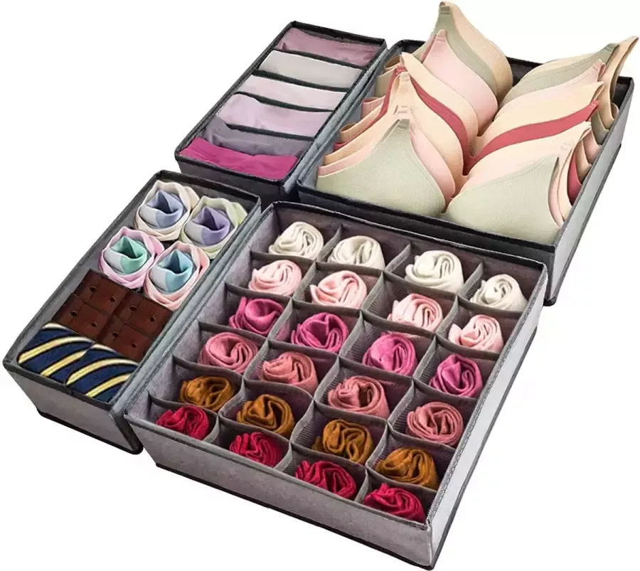 YOCOLE 4-delige kledingkast organizer voor ondergoed opvouwbaar opbergsysteem voor kast laden beha-opbergdozen van Oxford-stof drawer divider voor sokken stropdassen riemen lingerie
