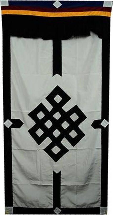 Yogi & Yogini Tibetaans deurkleed oneindige knoop zwart wit 178x85 cm