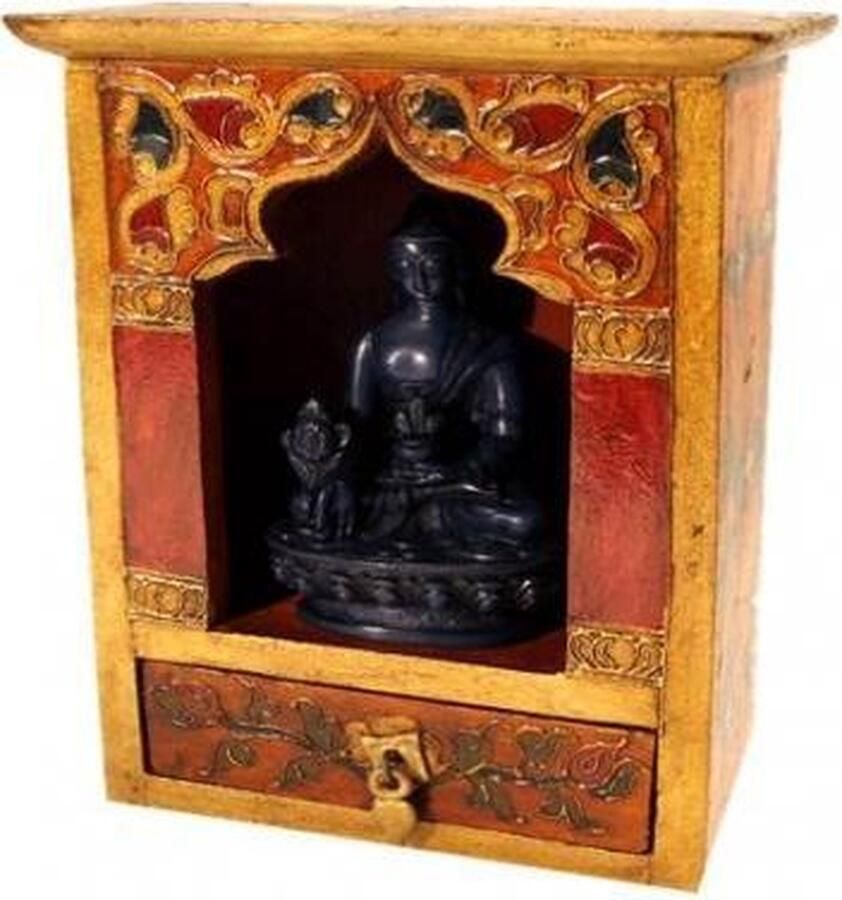 Yogi & Yogini Altaar Hout met Lade Handbeschilderd 21 x 17 5 x 9