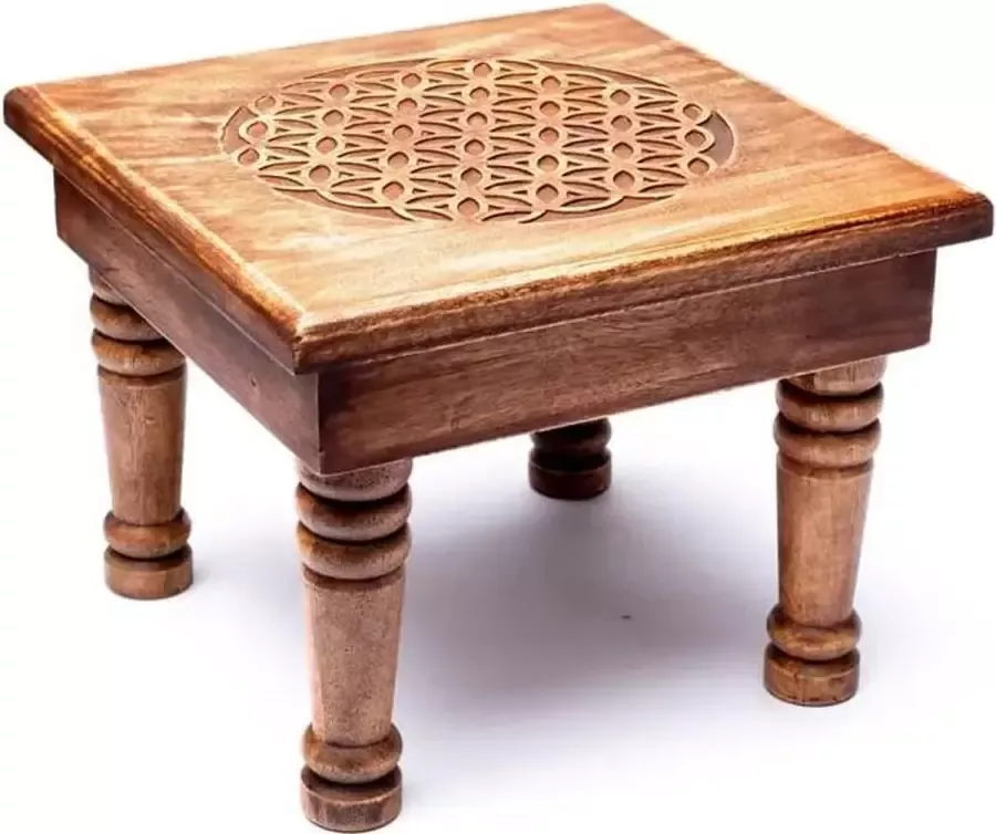 Yogi & Yogini Houten Bijzettafel Bloem des Levens (30 x 30 x 23 cm)
