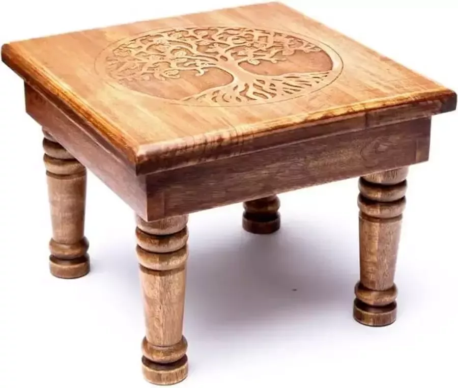 Yogi & Yogini Houten Bijzettafel Levensboom (30 x 30 x 23 cm)