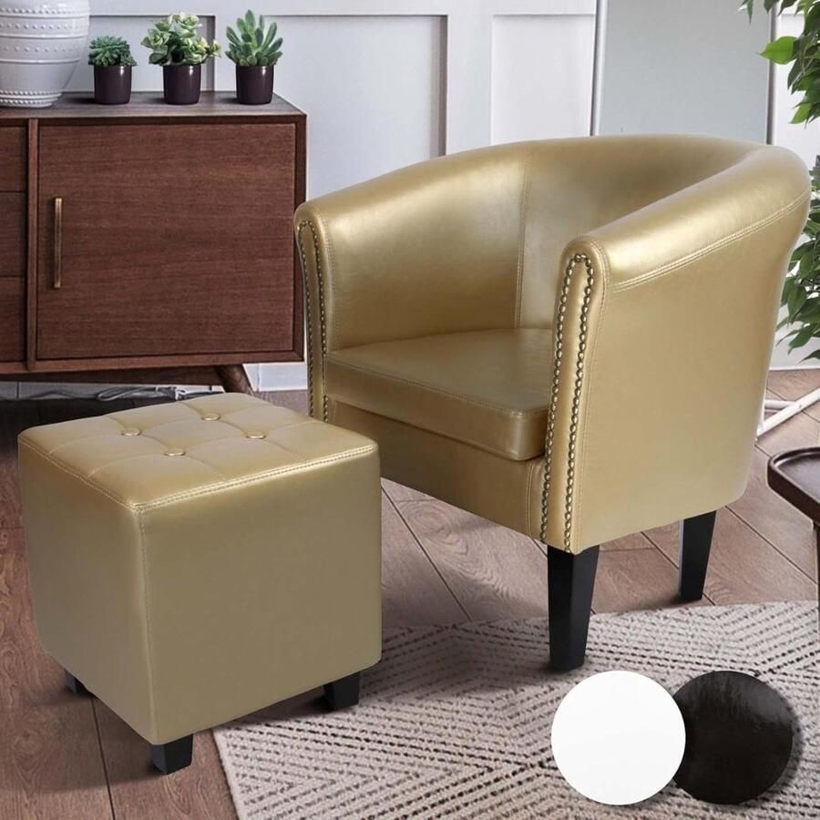 Yolo-deals chesterfield stoel incl. kruk kunstleer goud