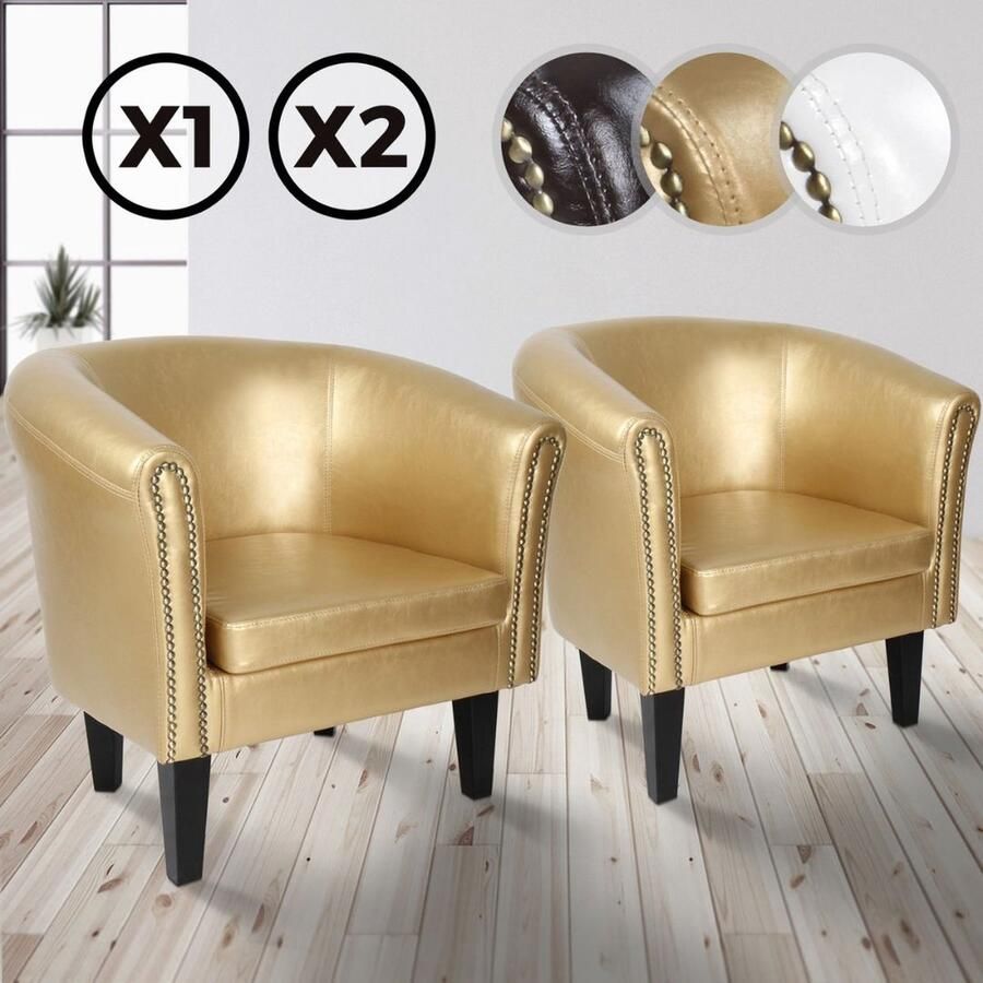 Yolo-deals chesterfield stoel set van 2 loungestoel goud