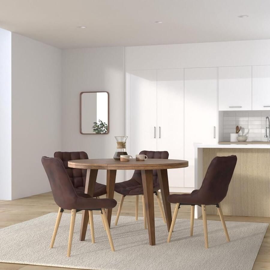 Yolo-deals Eetkamerstoelen set van 4 Bruin zitting van fluweel retro