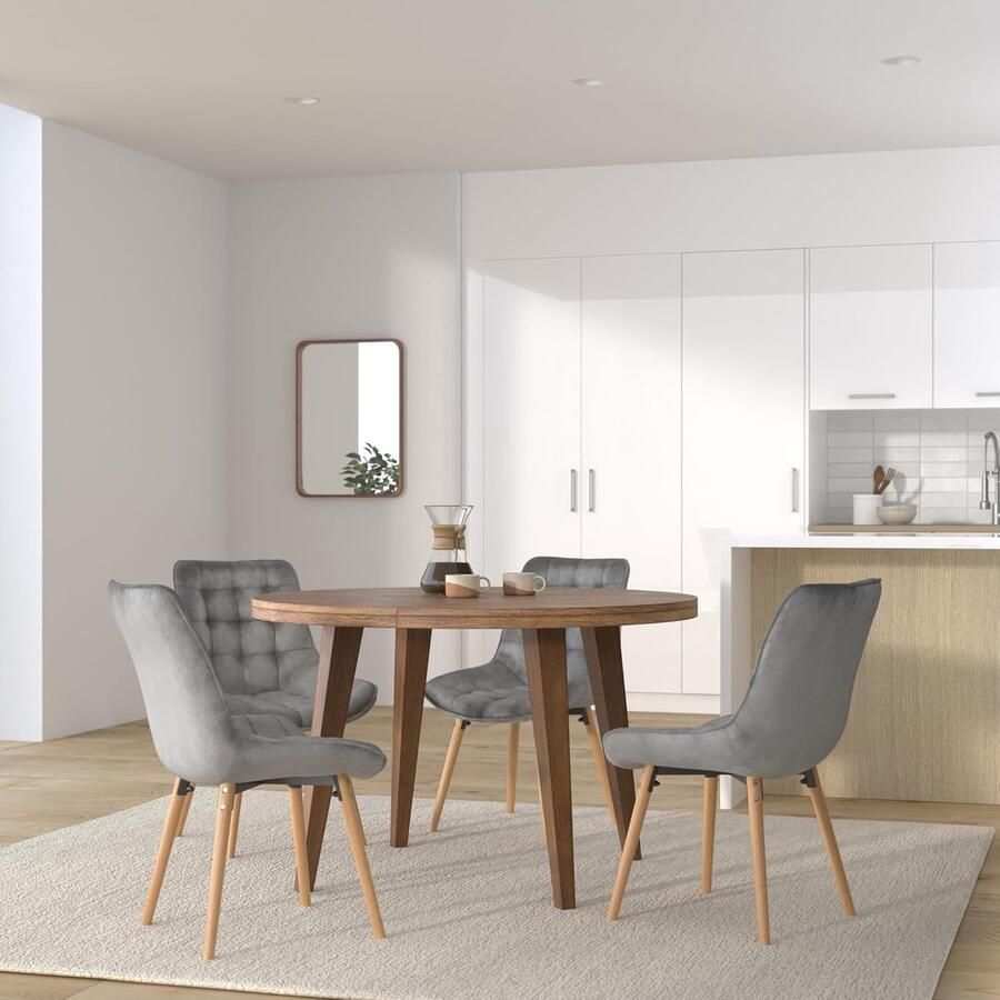 Yolo-deals Eetkamerstoelen set van 4 Lichtgrijs zitting van fluweel retro