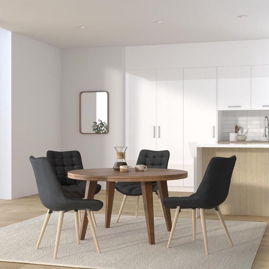 Yolo-deals Eetkamerstoelen set van 4 Zwart zitting van fluweel retro