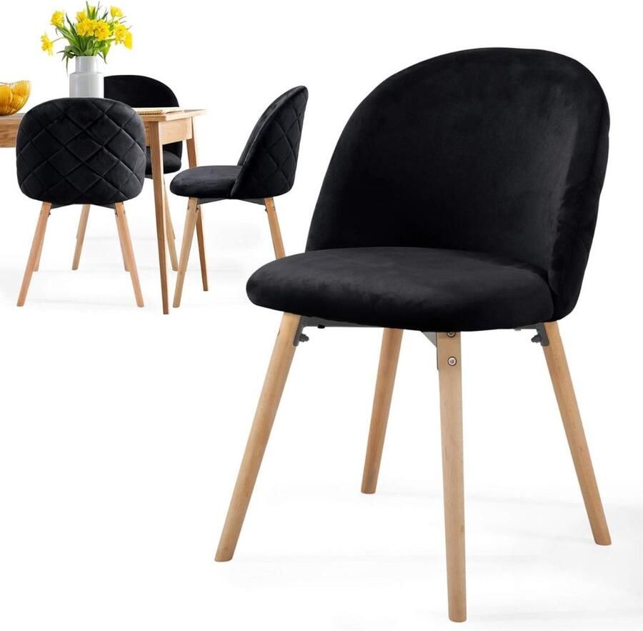 Yolo-deals eetkamerstoelen set van 4 Zwart zitting van fluweel vintage