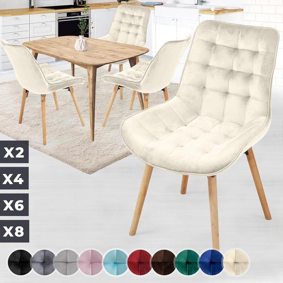 Yolo-deals Eetkamerstoelen set van 4 Créme zitting van fluweel retro