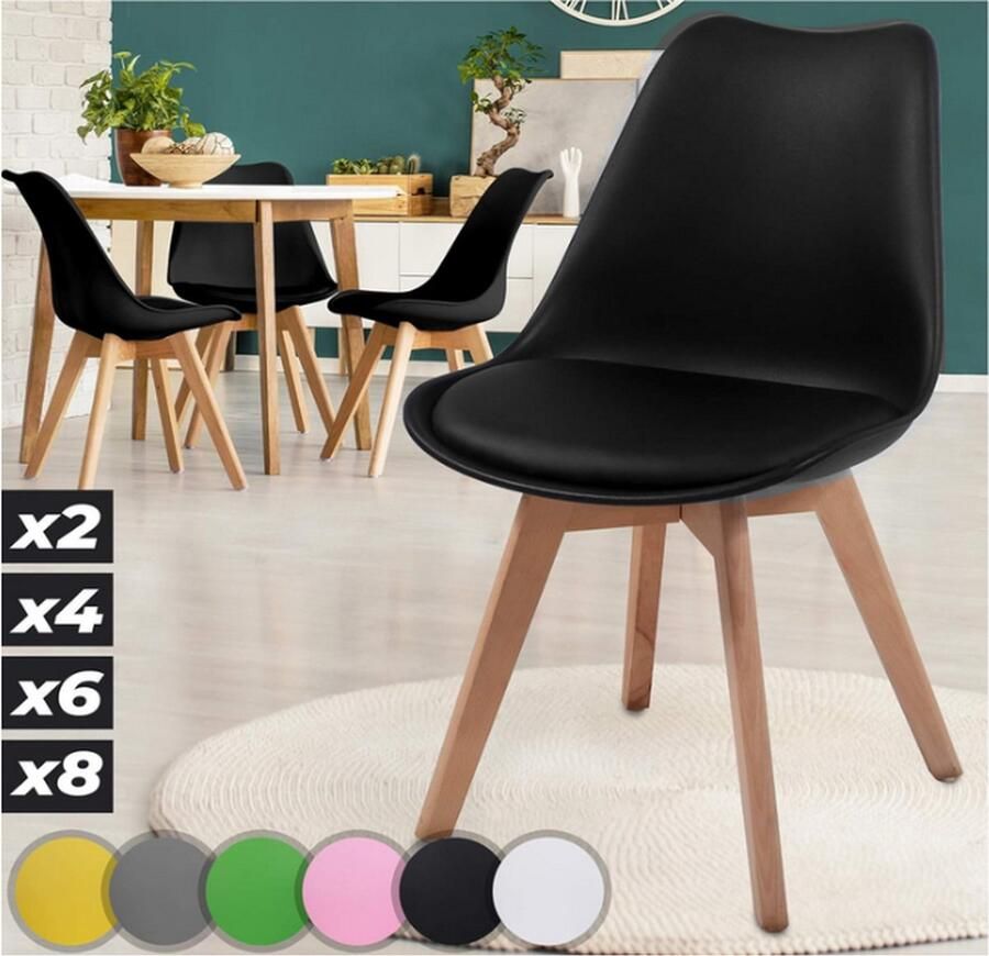 Yolo-deals Scandinavische eetkamerstoelen set van 4 Zwart