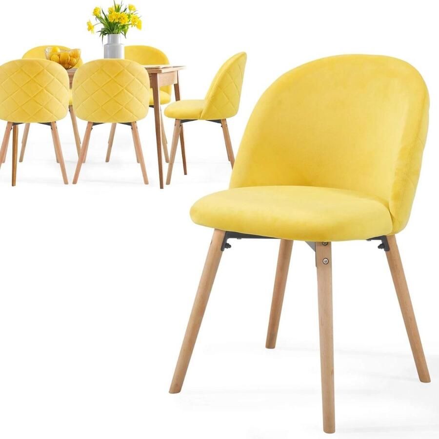 Yolo-deals Scandinavische eetkamerstoelen set van 6 Geel