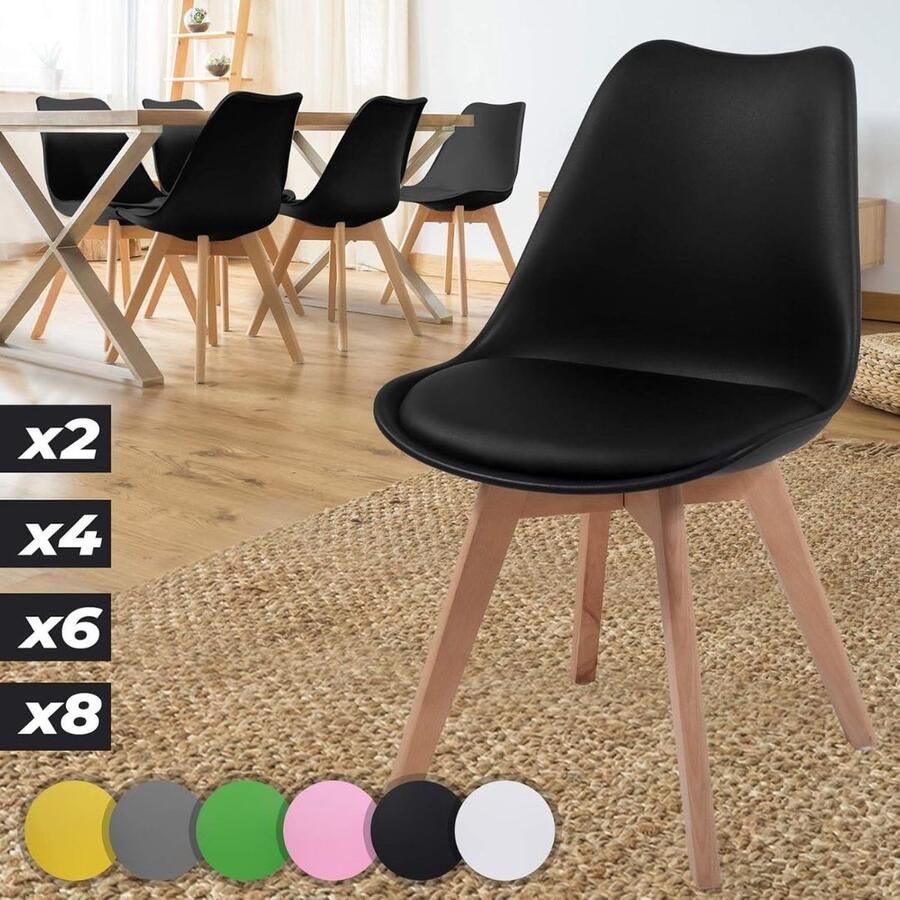 Yolo-deals Scandinavische eetkamerstoelen set van 6 Zwart
