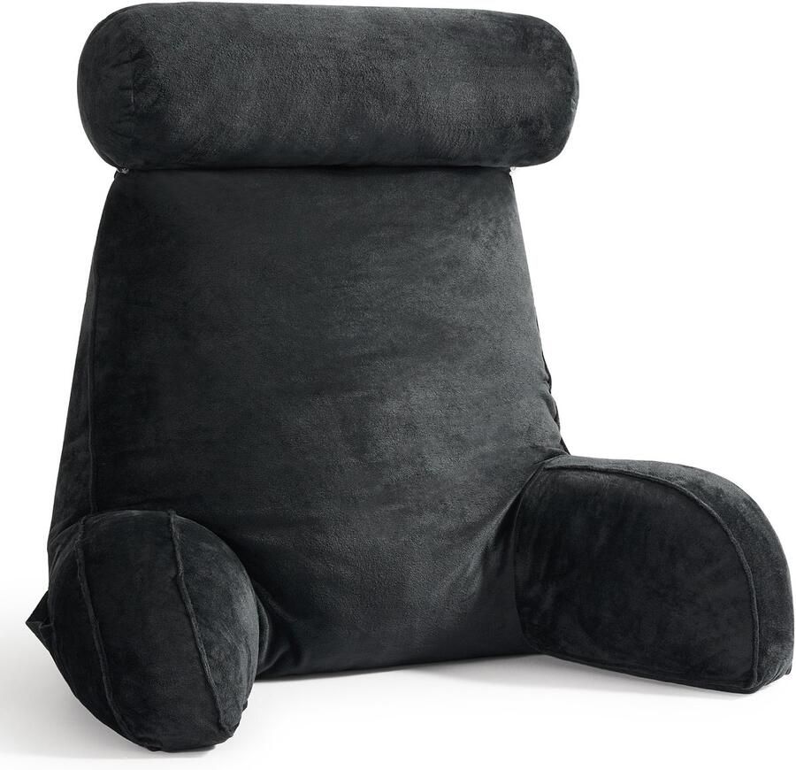 YONO Fluweel Leeskussen met Nekrol XXL Relax Stoel Zetel voor in Bed Zitkussen Ergonomisch Book Seat Zwart