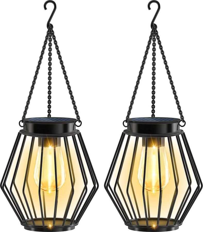 YONO Solar Lantaarns voor Buiten Tuinverlichting op Zonne Energie Tuin Lamp Lantaarn Hangend Warm Wit 2 Stuks