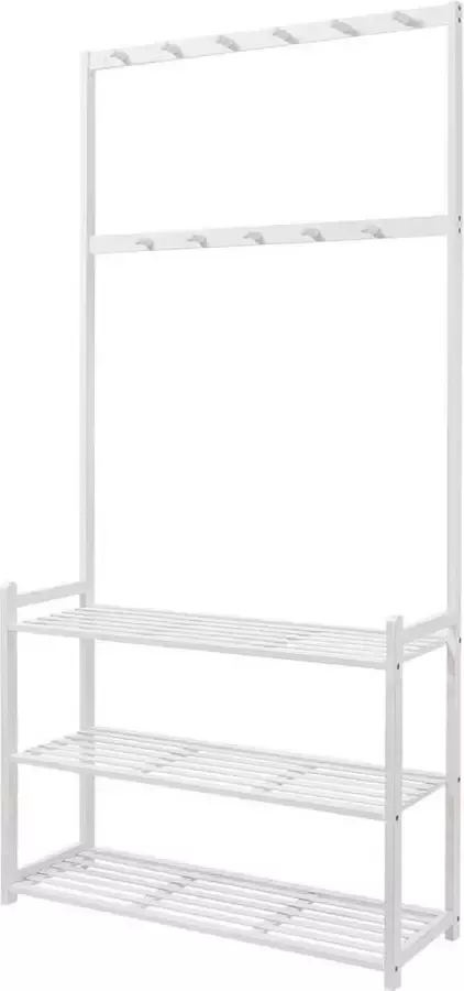 yorbay Kledingrek Bamboe Met 11 Haken En 3 Planken 80 x 28 x 178 cm Wit