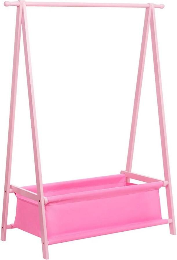 Yorbay Bamboe Kinderkledingrek met Opbergdoos – Kledingrek Opvouwbare Kapstok voor Baby- en Peuterkamer – Roze – 86x36x106 cm – Duurzaam & Stijlvol