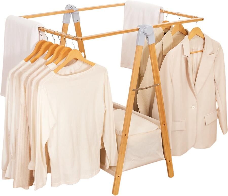 Yorbay Bamboe Kledingrek met Opberg vak Kledingrek Dressboy Kinderenkledingrek Kinderkamer Kinderen Droogrek Kleding Rek Kledingstandaard 80×45×177 cm Opvouwbaar Kledingstandaard Kleding Rek