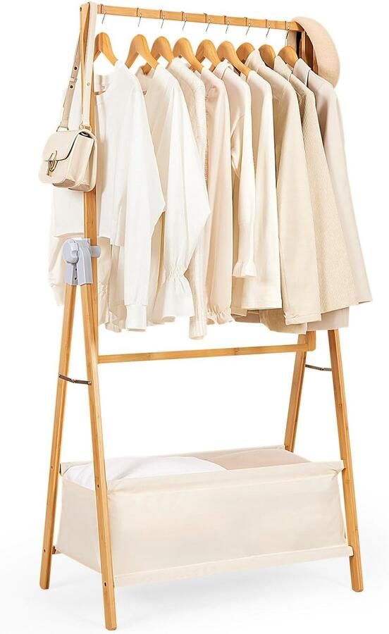 Yorbay Bamboe Kledingrek met Opberg vak Kledingrek Dressboy Kinderenkledingrek Kinderkamer Kinderen Droogrek Kleding Rek Kledingstandaard 80×45×177 cm Opvouwbaar Kledingstandaard Kleding Rek - Foto 3