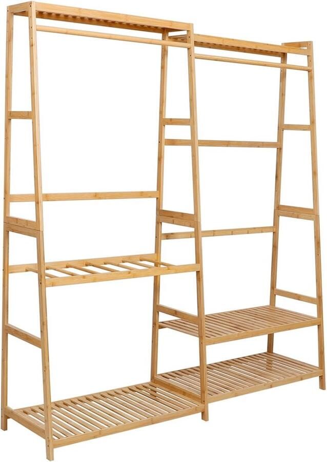 Yorbay Kledingrek Bamboe Kledingrekken Keldinghanger Kledingstang Garderobe rek Garderoberek Kleding Schoenen Bamboe kleur