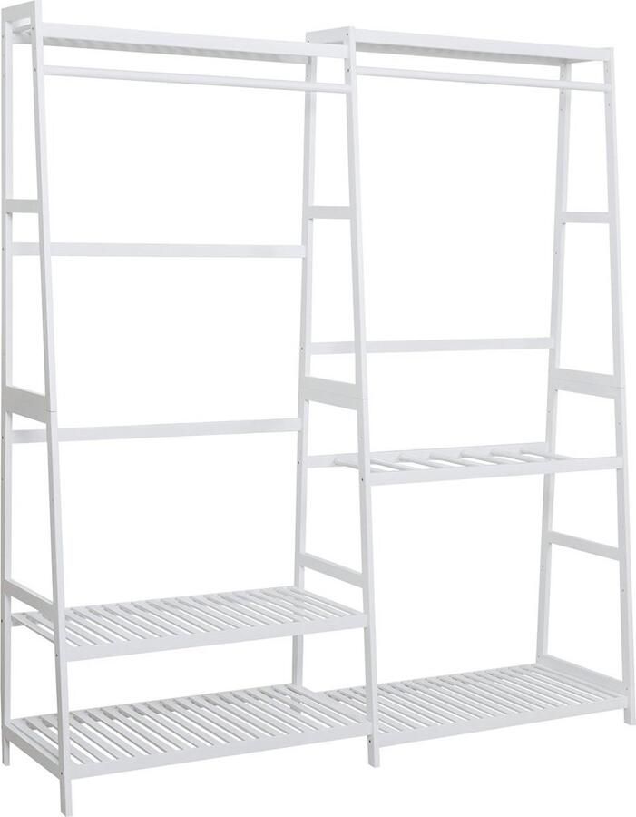 Yorbay Kledingrek Bamboe Kledingrekken Keldinghanger Kledingstang Garderobe rek Garderoberek Kleding Schoenen Wit