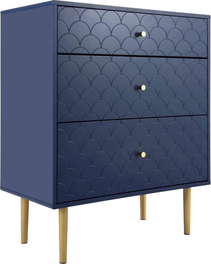 Yorbay Luxe Kast met 3 lades Dressoir Nachtkastjes Modern Industrieel Blauw 89 x 75 x 40 cm Woonkamer Slaapkamer Nachtkastje