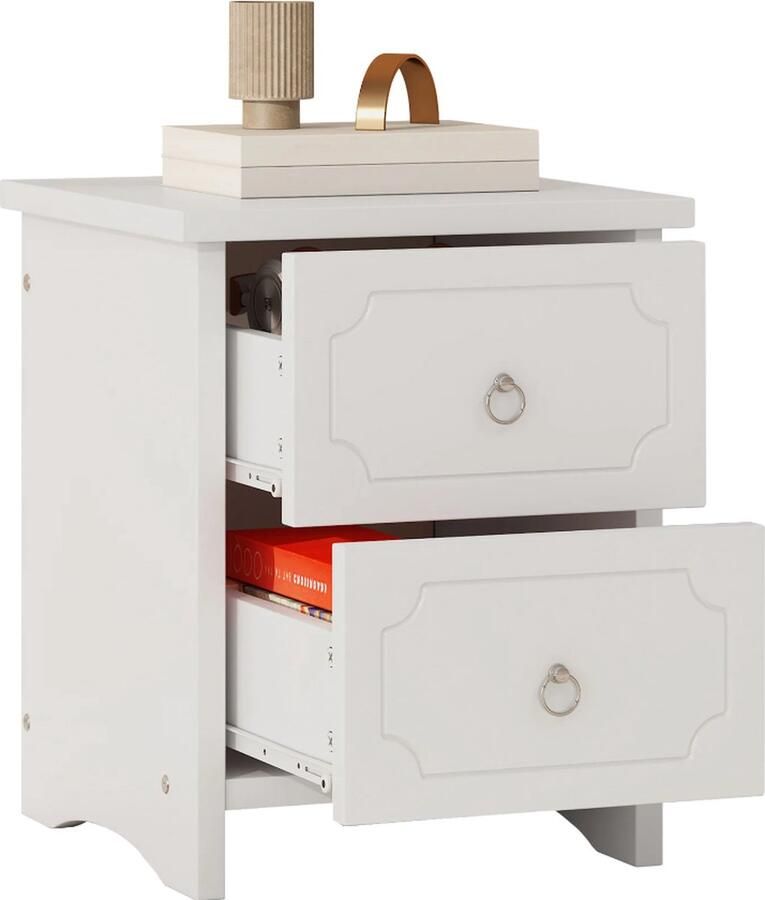 Yorbay Luxe Nachtkastje met 2 lades Nachtkastjes Modern Industrieel Wit 40 x 40 x 51 5 cm Dressoir Kast