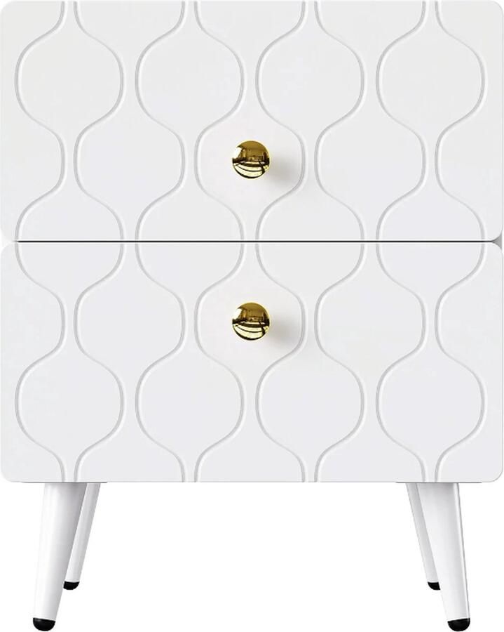 Yorbay Luxe Nachtkastje met 2 lades Set van 2 Nachtkastjes Modern Industrieel Wit Dressoir Kast