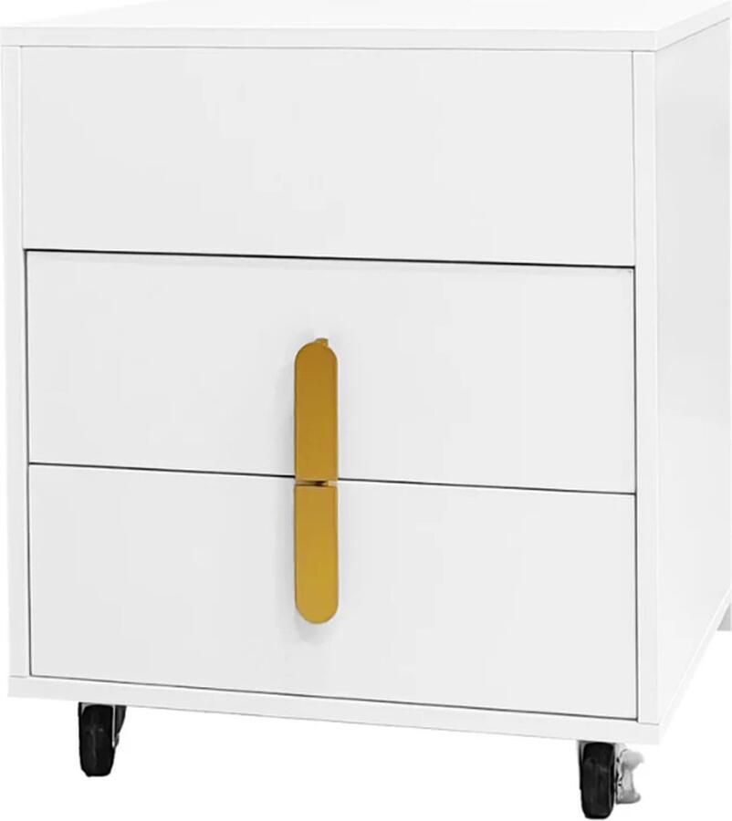 Yorbay Luxe Nachtkastje met 2 lades Tafelblad verstelbaar USB oplader Wieltjes Nachtkastjes Modern Industrieel Wit Dressoir Kast