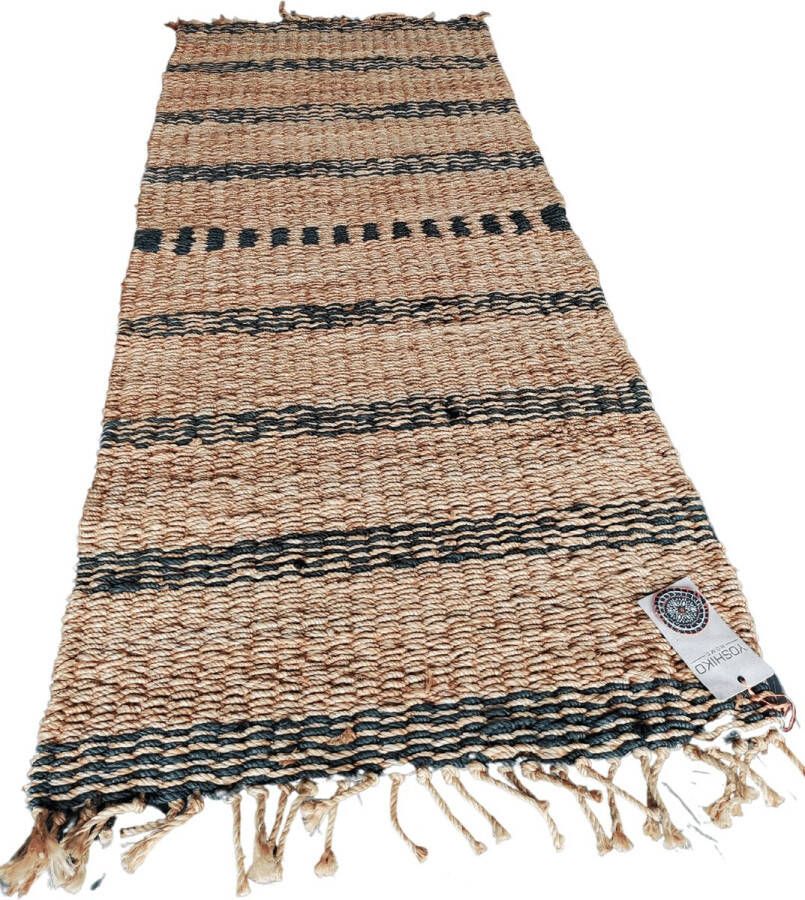 Yoshiko Home Scandinavisch Rangpur Handgemaakt Vloerkleed Naturel Antraciet 90x200cm + 2 stuks Sierkussens Celala Terracotta met kwastjes 50x50cm - Foto 3