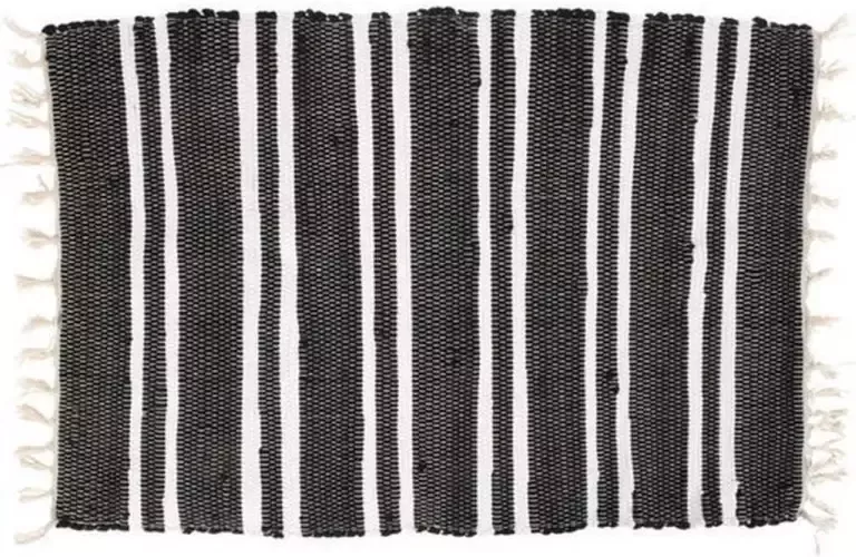 Yoshiko Home Yoshiko Anhui Vloerkleed zwart met witte strepen tapijt kleedje 60x90cm zwart wit katoen