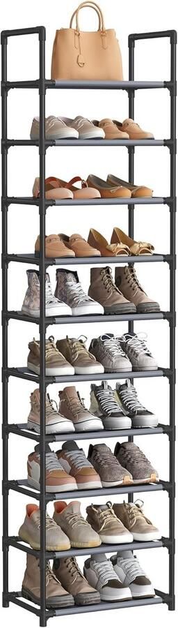 YOUDENOVA Schoenenrek smalle schoeSONGMICS Schoenenrek 10 niveaus schoenenrek schoenenopberger smal 28 x 45 x 173 cm metalen frame planken van vliesstof voor hal slaapkamer grijs - Foto 2