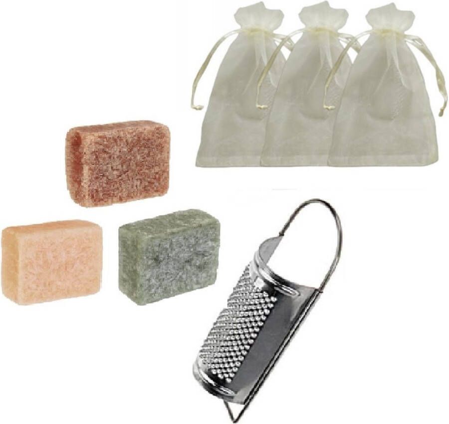 Youhomy accessoires Youhomy Geurblokjes set met organza zakjes & mini rasp 3 heerlijke geurenblokje AMBER-WHITE MUST-PACHAULI| woonkamer| kledingkast| Cadeauset- Home