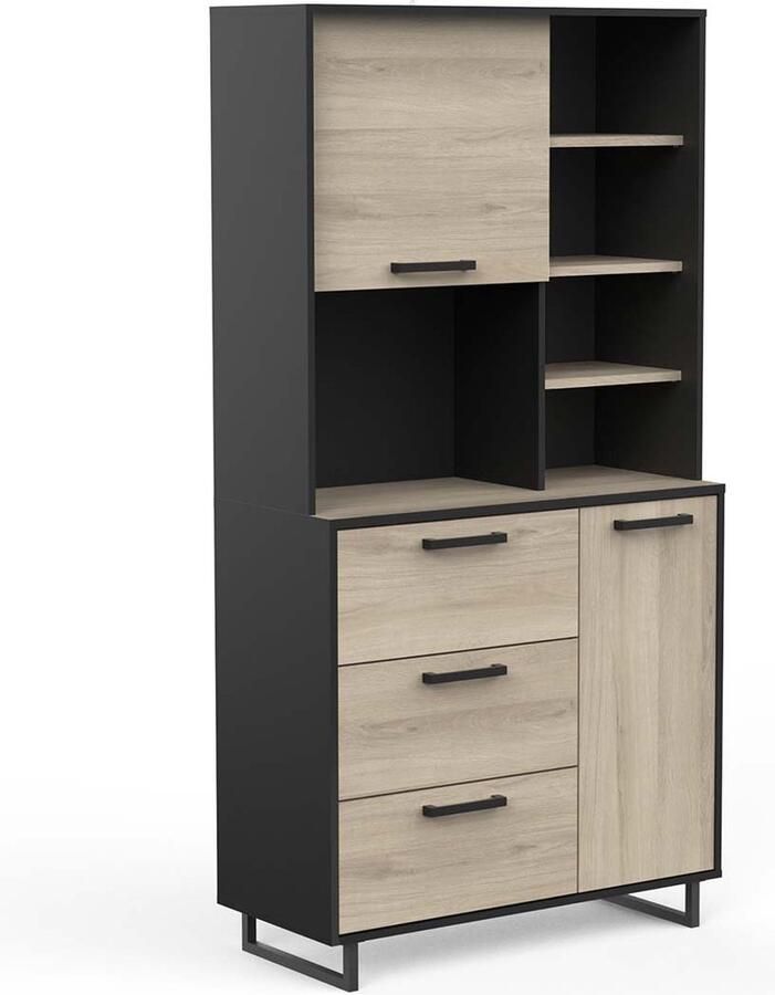 Young Furniture Keukenkast Roma 180 cm hoog zwart met eiken