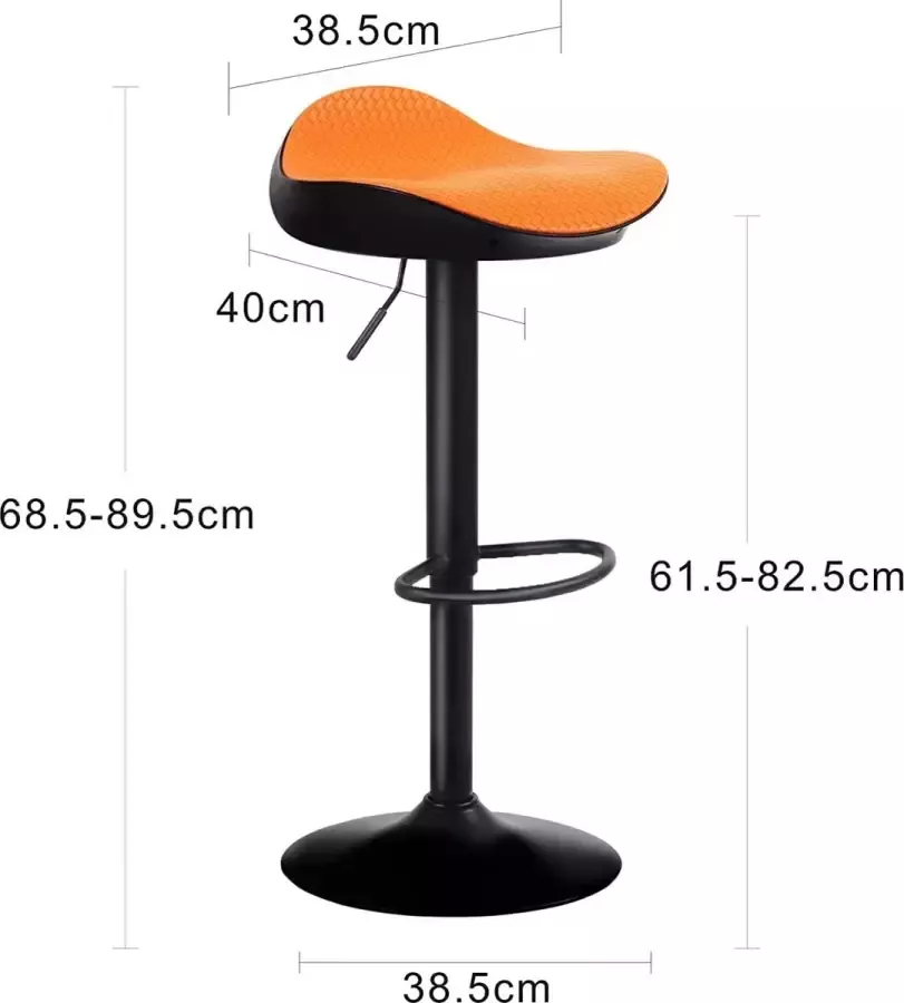 Younuoke barkrukken Set van 2 keukenkruk in imitatieleer in hoogte verstelbaar 360 ° draaibare hoge kruk voor keuken oranje